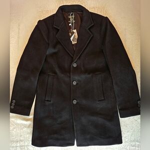 Men's Black 100% Pure Wool Chesterfield Button Coat, Snover, Size 40, NWT